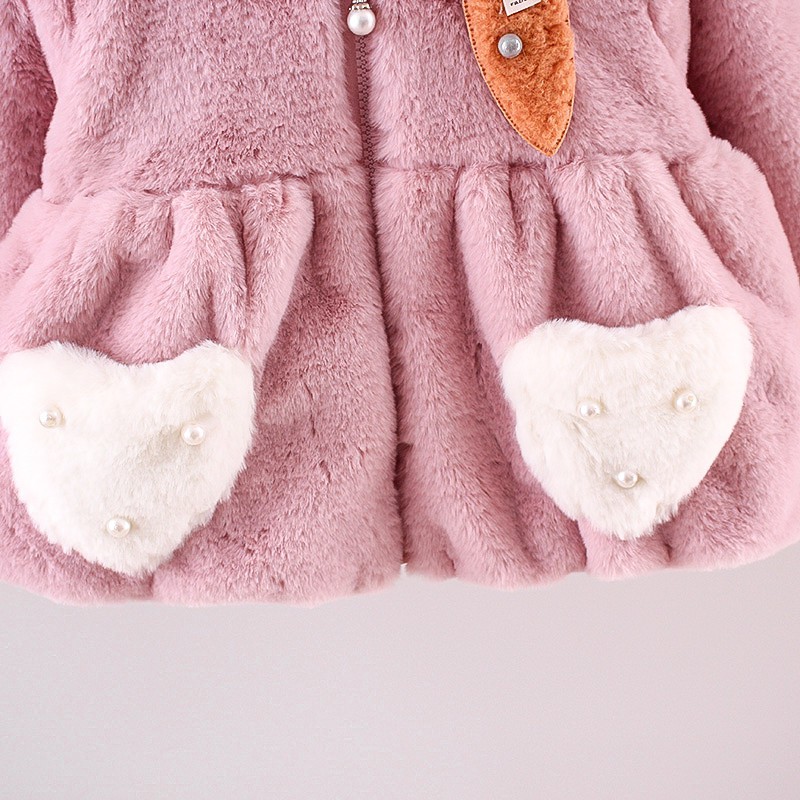 Áo khoác cotton có mũ thiết kế hình tai thỏ hoạt hình dễ thương cho bé gái 9 tháng-3 tuổi