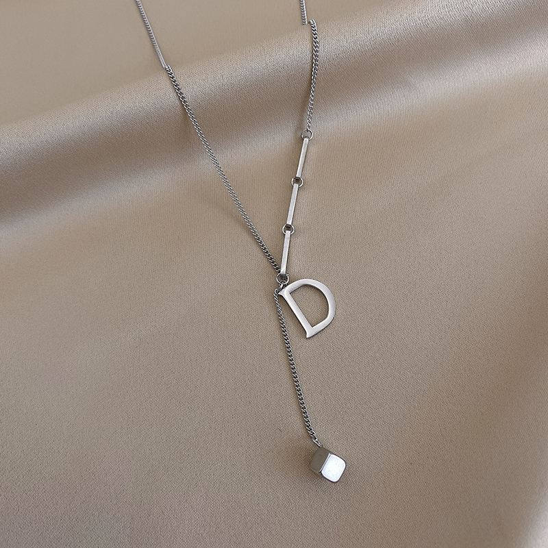 Dây Chuyền Thép Titan Mặt Chữ D Phong Cách Hàn Quốc Cho Nữ