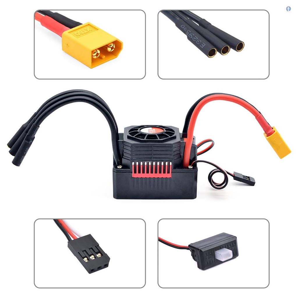 Bộ Điều Tốc Không Chổi Than Chống Nước 80A ESC BEC XT60 Plug 2-3S Lipo Cho Xe Hơi Điều Khiển Từ Xa 1 / 10 1 / 8