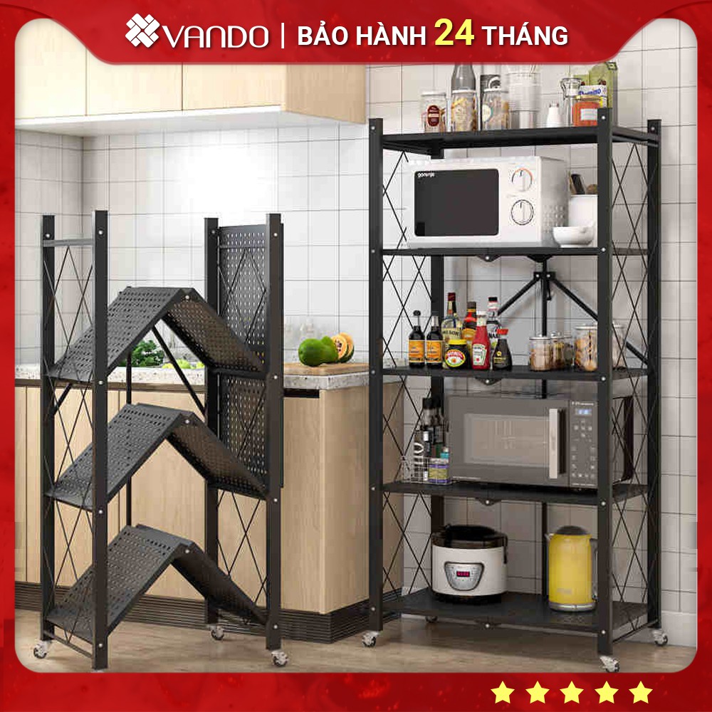 [𝐋𝐨𝐚̣𝐢 𝟏] Kệ đa năng gấp gọn VANDO có bánh xe 3 tầng, 4 tầng, 5 tầng để cây cảnh, lò vi sóng, lò nướng, sách,,,,