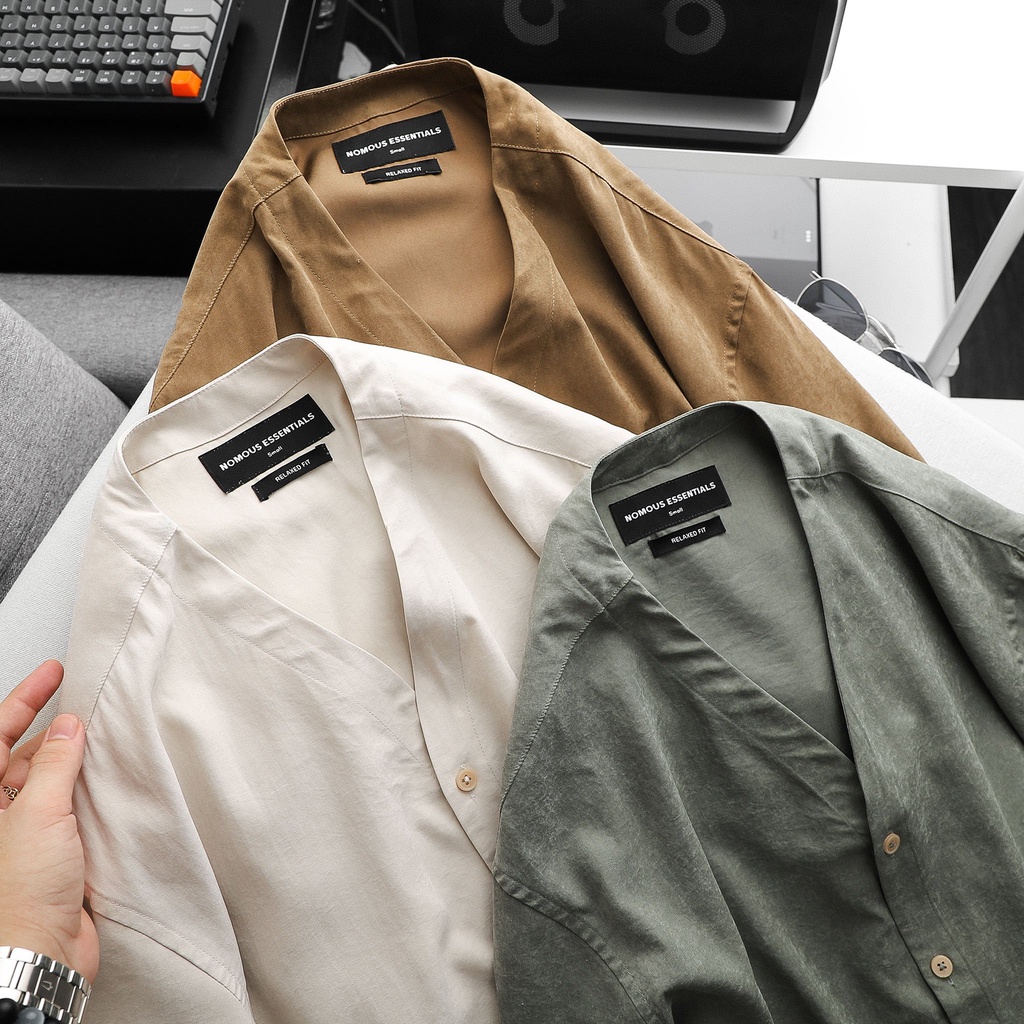 Áo Sơ Mi Nam Ngắn Tay Trơn Cổ Trụ, Vải Giả Da Lộn, 04 Màu, Form Relaxed Fit SMNO0061 160STORE