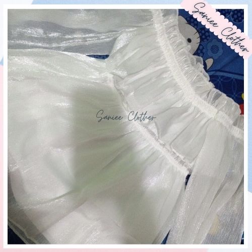 Váy nữ trễ vai bèo bo chun ngực chất voan lụa lấp lánh trắng hồng váy nữ sexy bánh bèo ulzzang saniee clothes