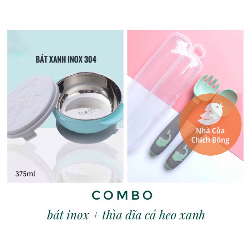 Bát Ăn Dặm Chống Đổ Khay Inox Cho Bé