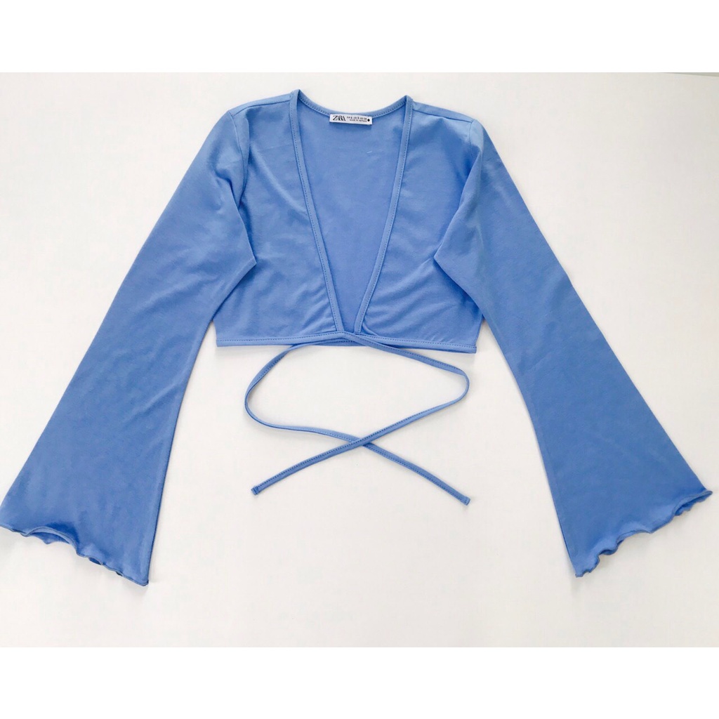 Áo Croptop Tay Dài Xẻ Ngực Cột Chéo Eo - 3459