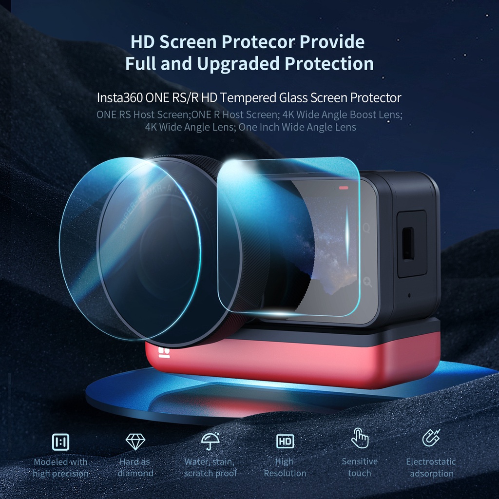 Kính Cường Lực Bảo Vệ Ống Kính Máy Tính Bảng 4K Cho Insta360 one RS/R