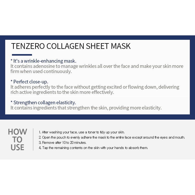 Set 10 mặt nạ collagen Tenzero 25ml giúp da săn chắc làm mờ vết nhăn