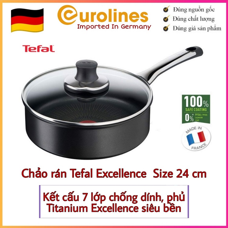 Chảo Tefal G26932 Excellence Schmorpfanne 24cm [Nhập Đức - Kèm nắp kính]