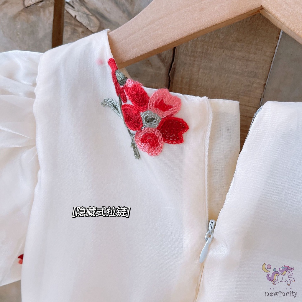 Đầm Công Chúa Tay Phồng Ngắn Phối Lưới Thắt Nơ Phong Cách Hàn Quốc Cho Bé Gái