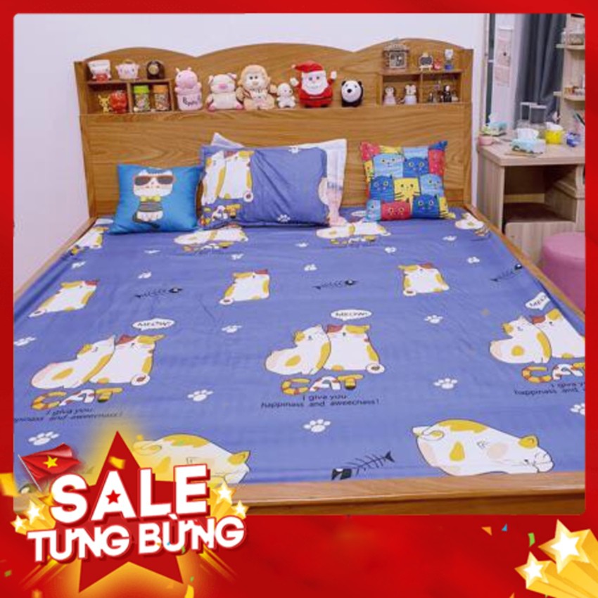 Bộ ga giường 3 món 1 ra giường 2 áo gối nằm 45 x 65 cm mẫu mèo đôi đủ kích thước 1m2 1m6 1m8