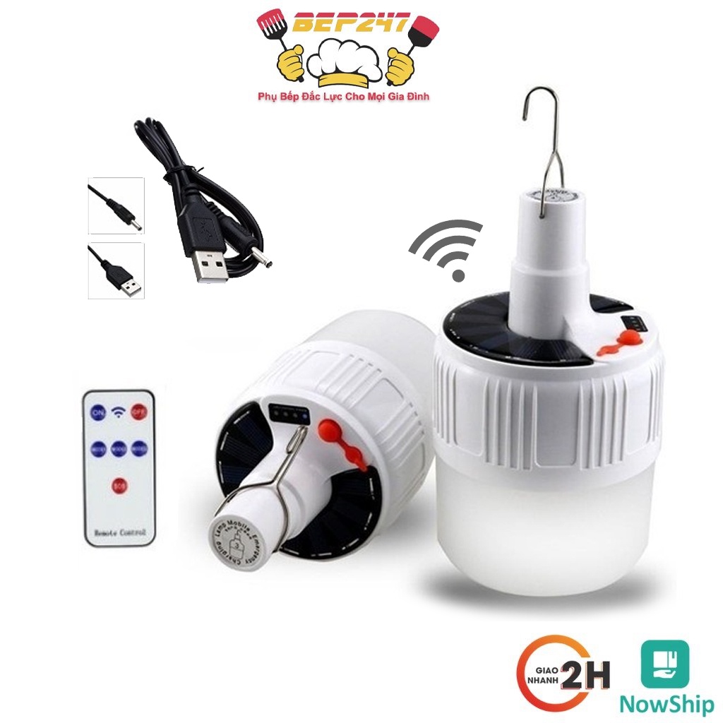 Bóng Đèn Led Tích Điện Loại 100W Có Điều Khiển Từ Xa Năng Lượng Mặt Trời - 5 Chế Độ Sáng