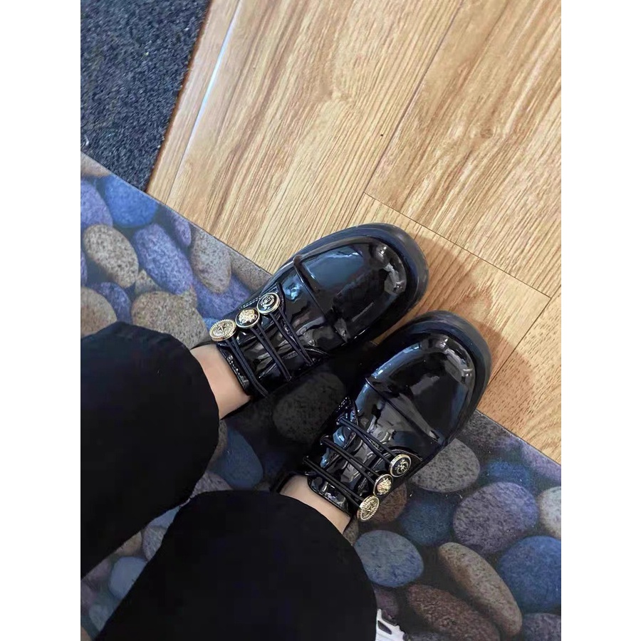 Giày Oxford nữ da bóng hàng cúc sang trọng phong cách Ulzzang Hàn Quốc