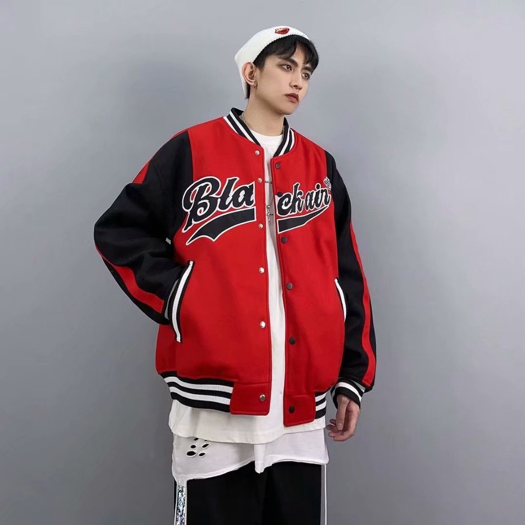 Áo khoác bóng chày tay dài phối hoạ tiết thêu dành cho nam nữ đồ bộ Bình thường quá khổ