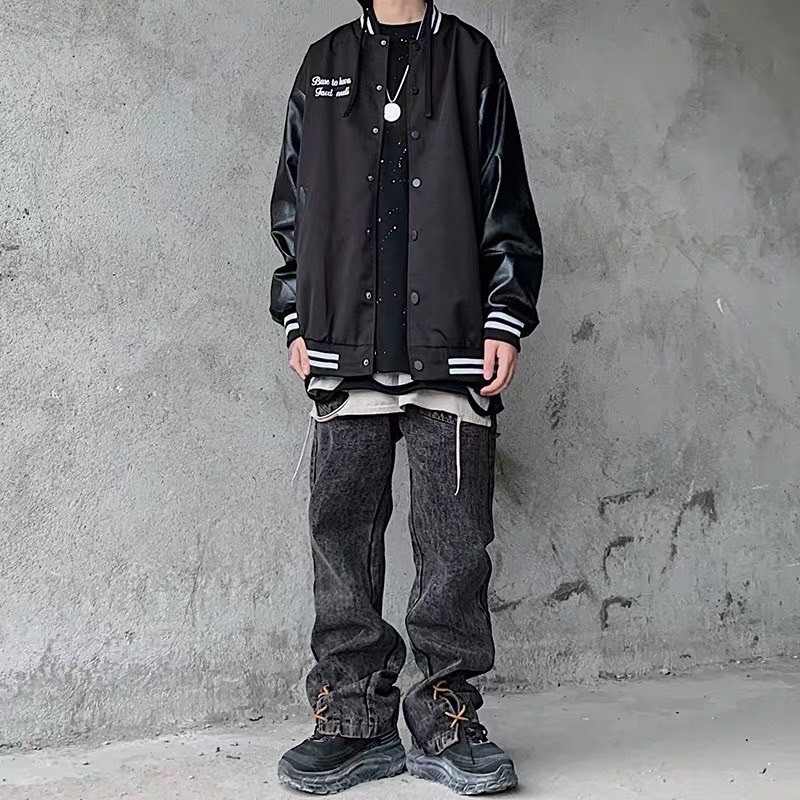 Áo khoác bomber phối tay da đơn giản cá tính style ulzzang unisex nam nữ