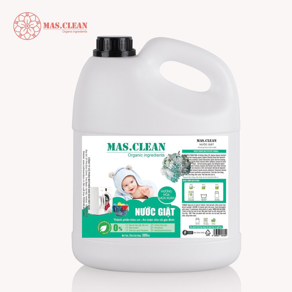 Nước giặt xả hữu cơ an toàn cho da nhạy cảm Mas.Clean 3in1 3.5L