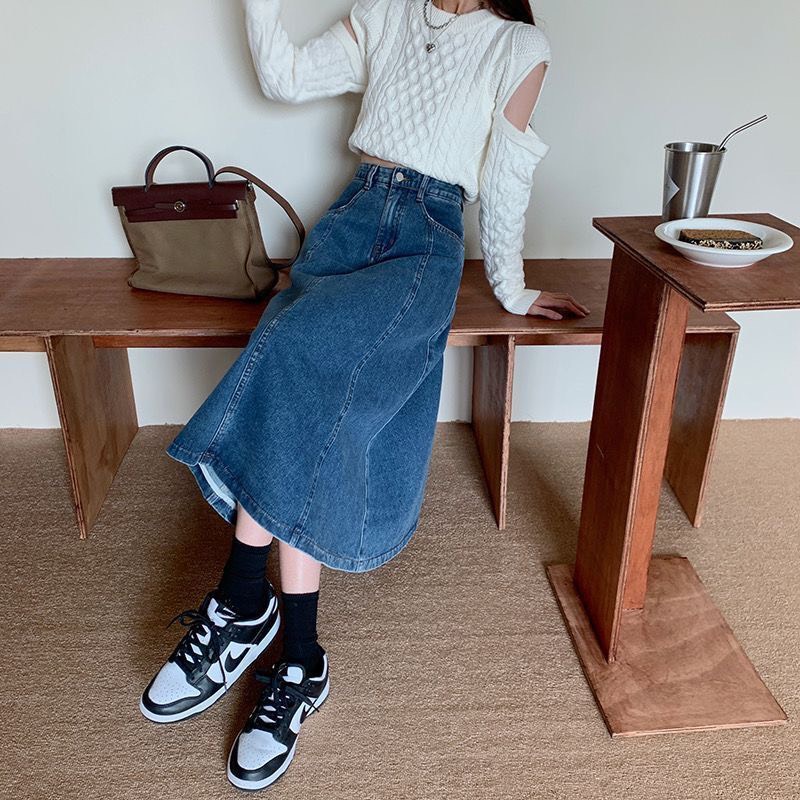 Chân Váy Jean Dáng Dài Xếp Ly BigSize