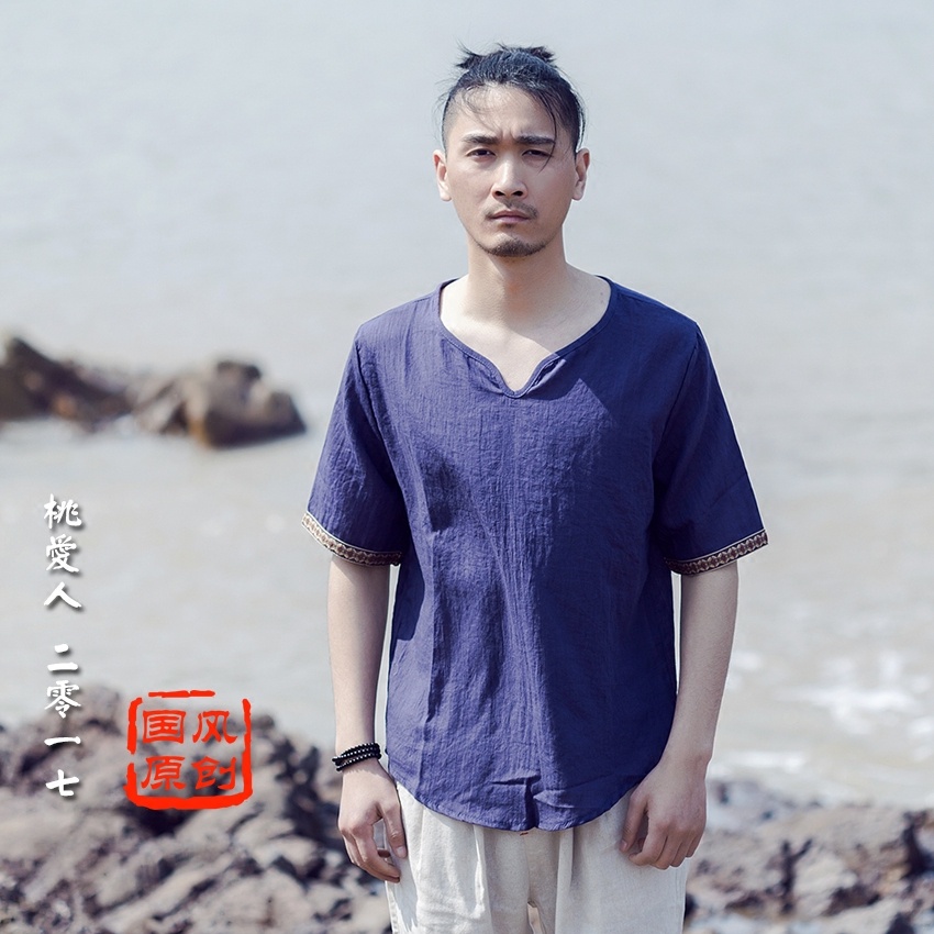 Áo Thun Tay Ngắn Vải Lanh Cotton Siêu Mỏng Dáng Rộng Cài Nút Kiểu Trung Hoa Retro