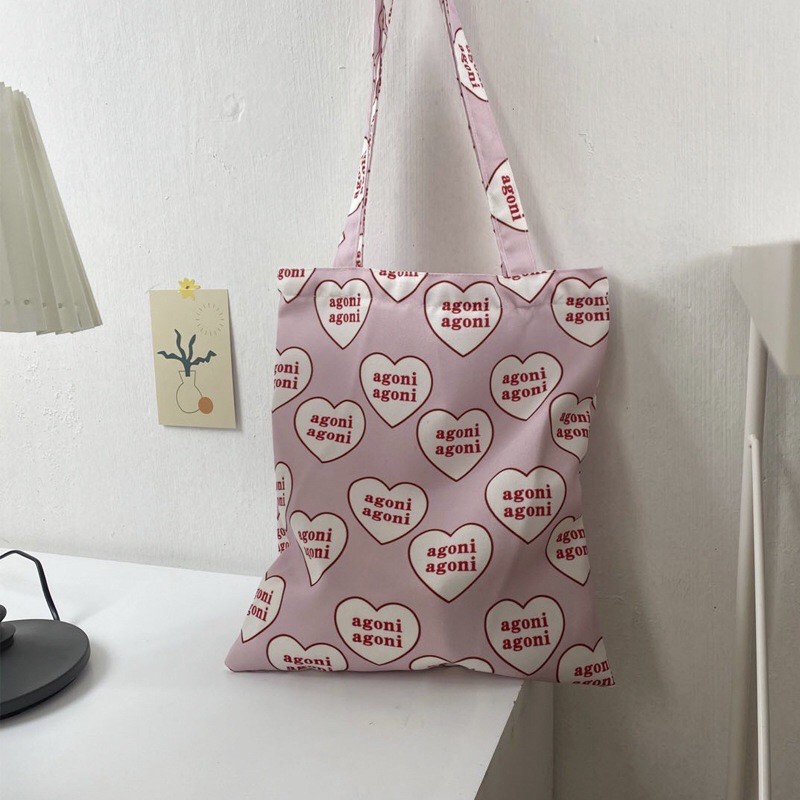 Túi tote màu hồng agoni Ulzzang Hàn Quốc siêu dễ thương (có sẵn)