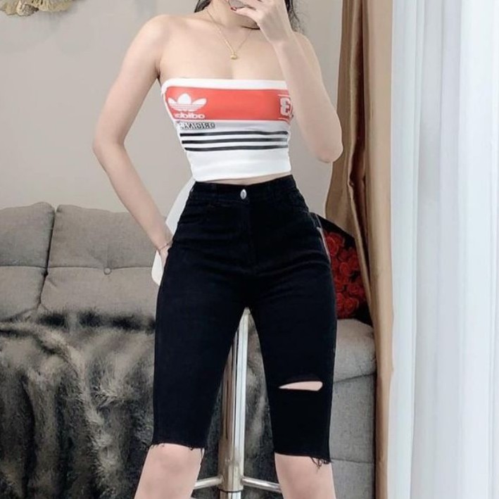Quần lửng ngố kaki rách đùi lưng cao