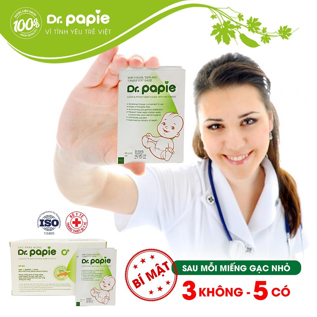 5 Hộp Gạc Rơ Lưỡi Dr Papie Vệ Sinh Răng Miệng Cho Bé Hộp 30 Gói