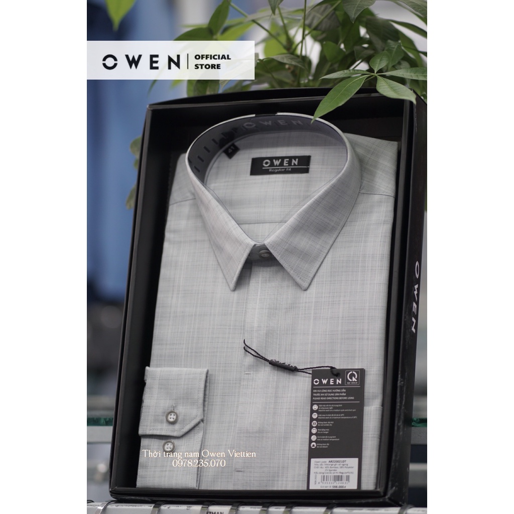 OWEN - Áo sơ mi dài tay nam Melange ghi sớ ngang sợi tre RegularFit