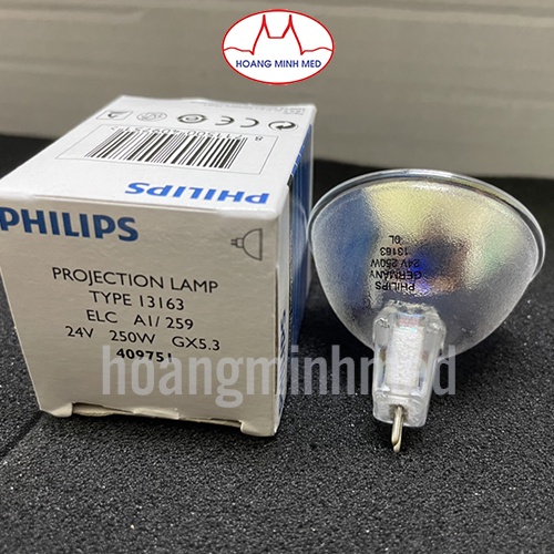 Bóng đèn máy nội soi tai mũi họng, kính hiển vi soi mạch PHILIPS 24V 250W 13163 đui GX5.3 dạng chén phản xạ