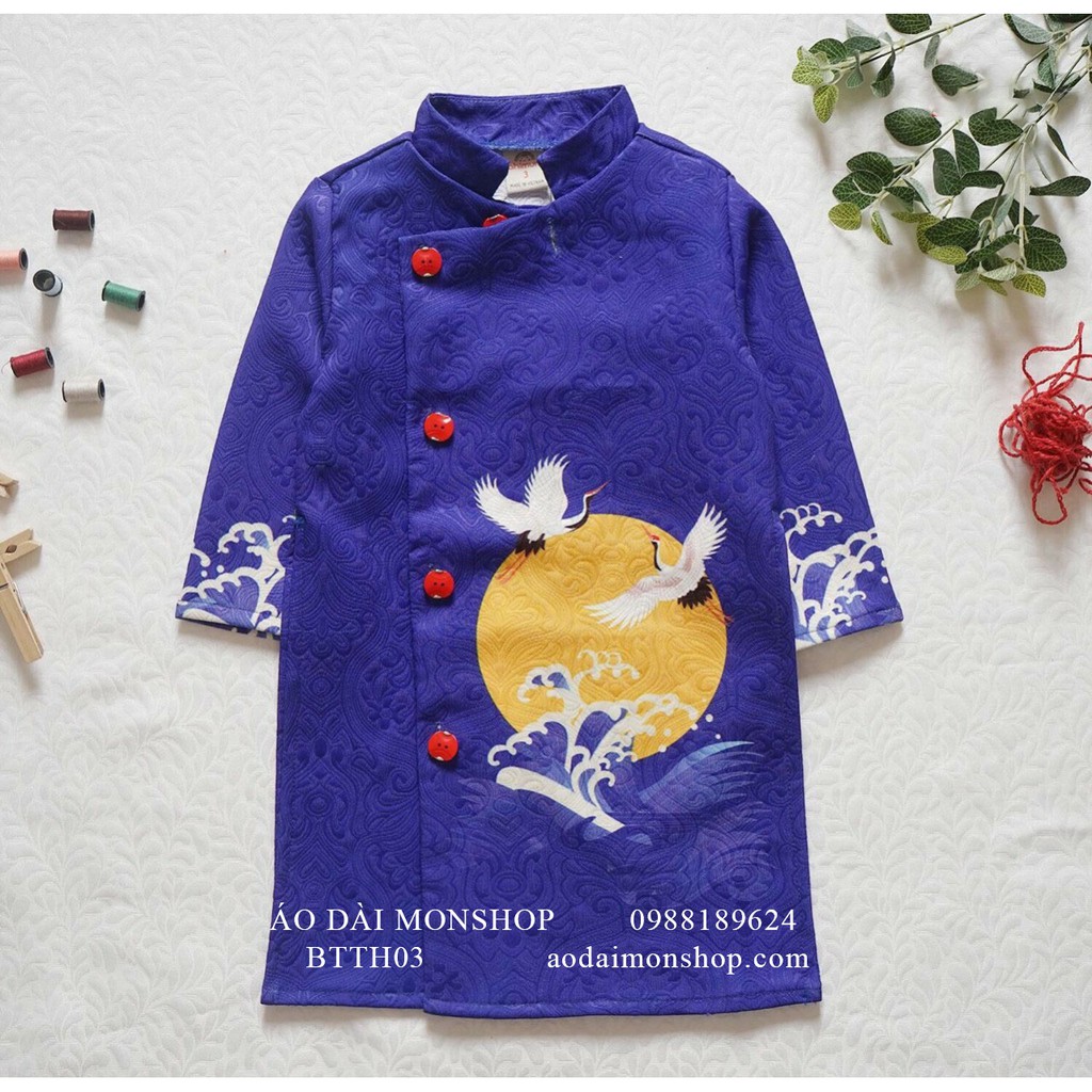 Áo Dài Cho Bé Trai Thiên Hạc Gấm Hoa Cao Cấp - Màu Đỏ