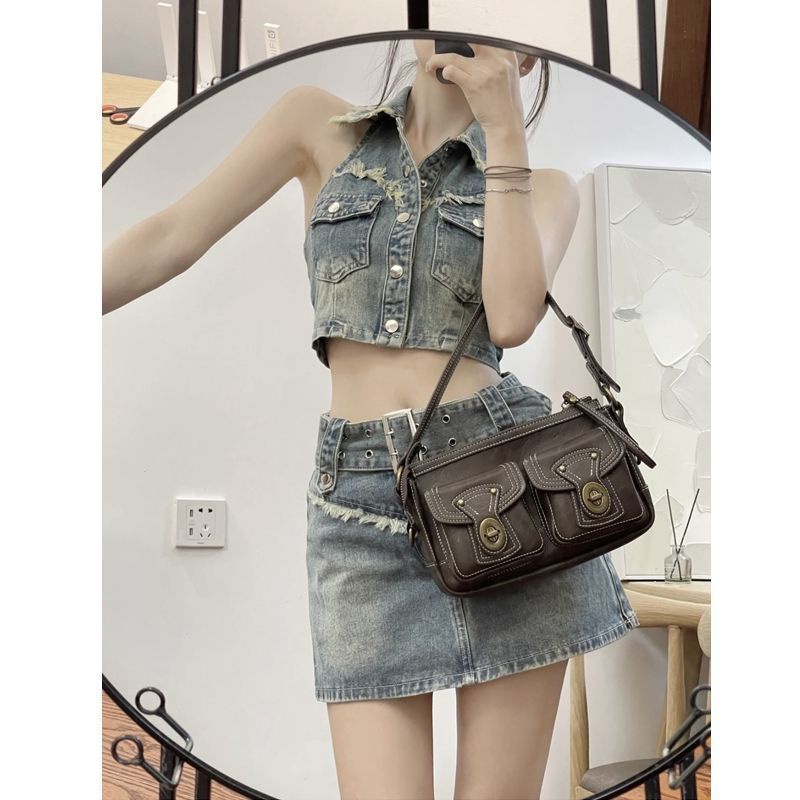 Set Áo Yếm Denim Và Chân Váy Phong Cách Retro Quyến Rũ Dành Cho Nữ