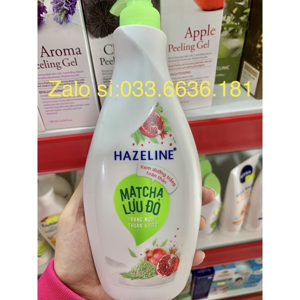 dưỡng thể trắng da hazaline matcha lựu đỏ chai 370ml