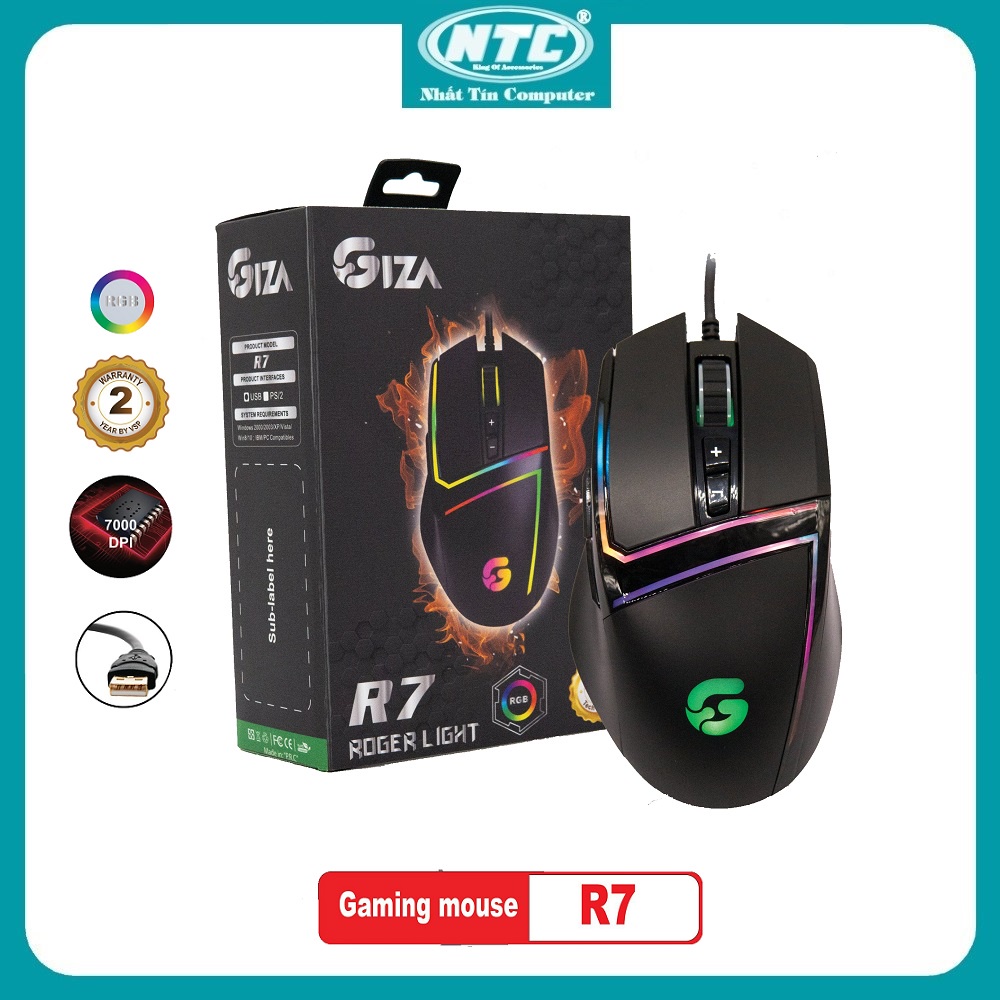 [Gaming Mouse] Chuột chuyên Game cao cấp GIZA R7 Roger Light, Led RGB, DPI 7000, BH 2 năm (Đen) - Nhất Tín Computer