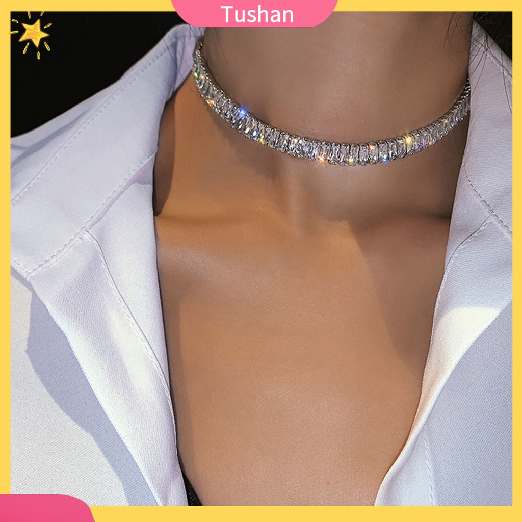 Vòng cổ choker siêu nhẹ đính đá zircon lấp lánh đơn giản