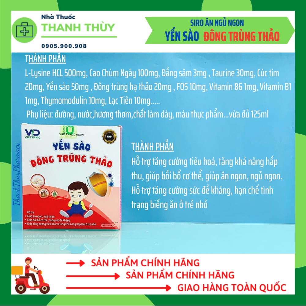 Siro Ăn Ngủ Ngon Yến Sào Đông Trùng Thảo  Hỗ Trợ Tăng Cường Sức Đề Kháng, Hạn Chế Tình Trạng Biếng Ăn