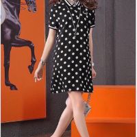 Đầm suông thun phối cổ sơ mi