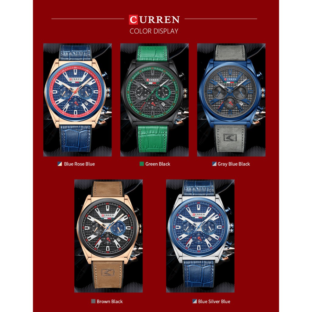 CURREN Fashion Date Quartz Men Watches Top Brand Luxury Leather Sport True three-eye timing Waterproof 8392B