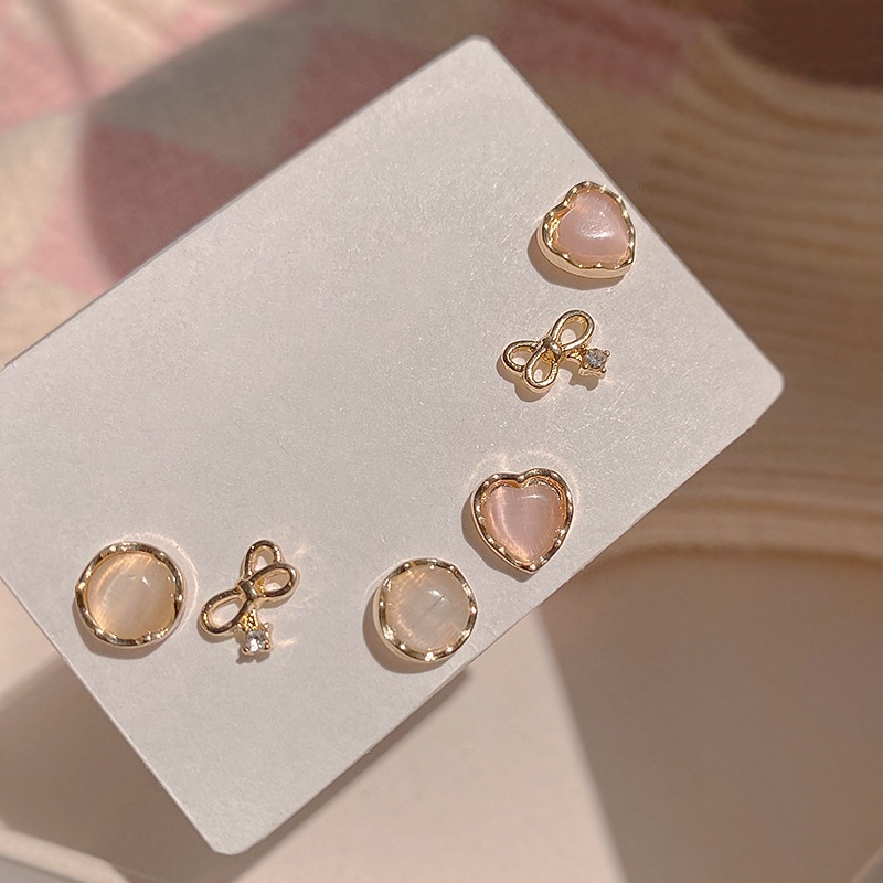 Bộ Sáu Khuyên Tai Đính Đá Opal Hàn Quốc Dễ Thương Hình Học Cho Nữ