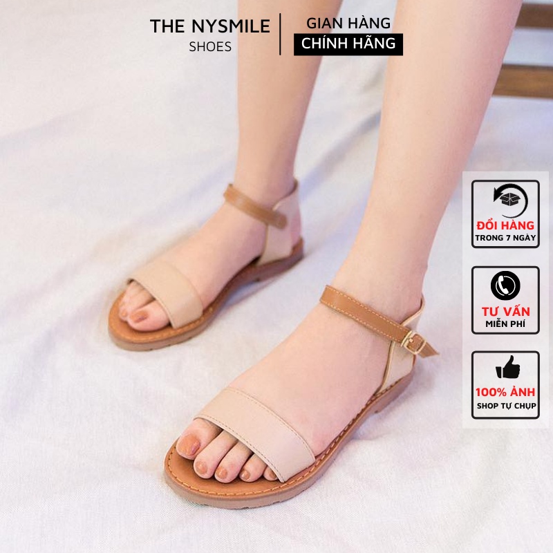 Giày sandal da bò đế bệt quai ngang - Thenysmile - Bato