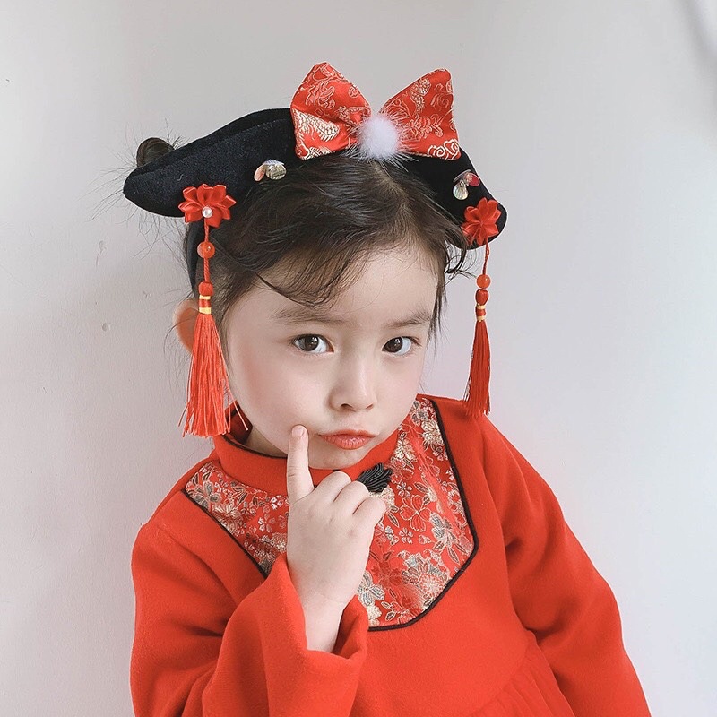 Băng đô cài tóc vải bông phong cách Trung Hoa dễ thương cho nữ