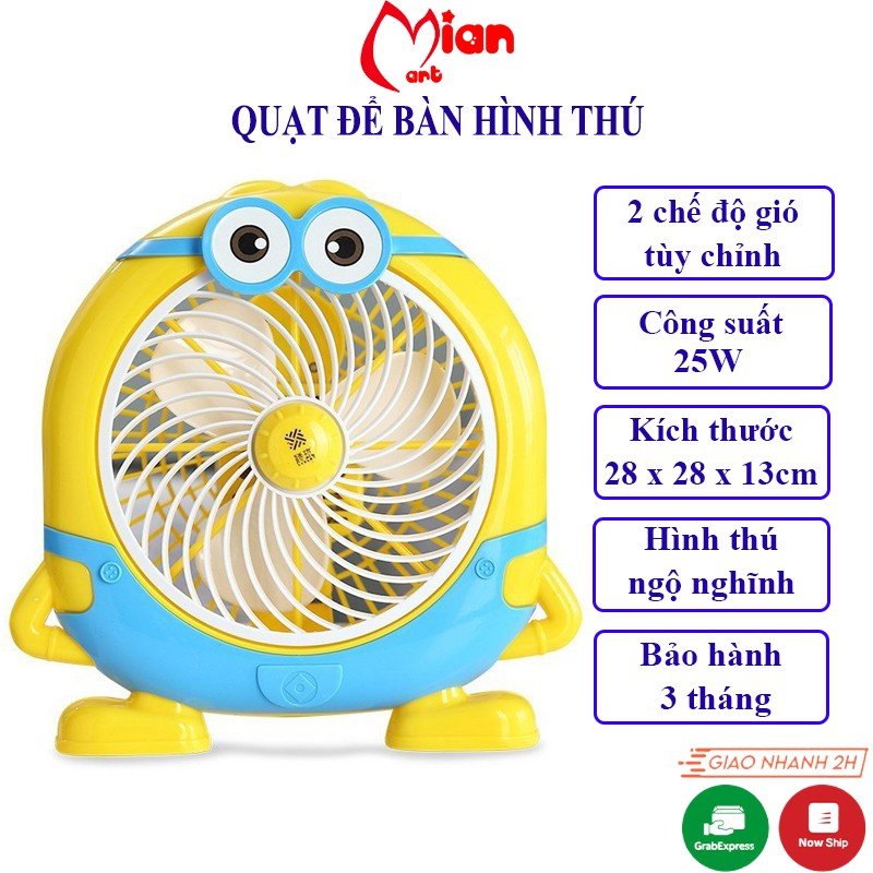 Quạt cho bé, quạt để bàn mini hình thú minion để bàn làm việc, giường cho bé 3 cánh - Mianmart