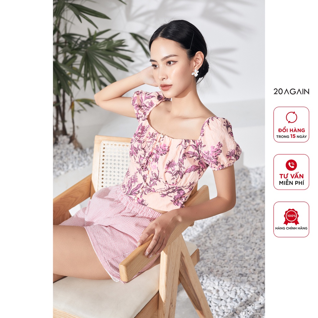 Áo sơ mi ngắn tay croptop 20AGAIN, thiết kế độc đáo, sành điệu ASA2388