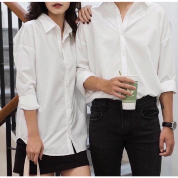 Áo Sơ Mi dài tay màu trắng, đen chất đẹp siêu hot🍁 Unisex nam nữ đều mặc được