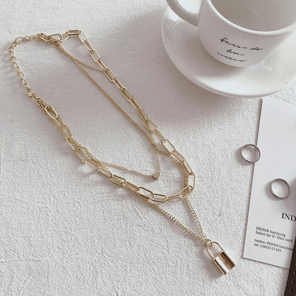 ANEMONE Vòng cổ Nhiều Lớp Mặt Ổ Khóa Trái Tim