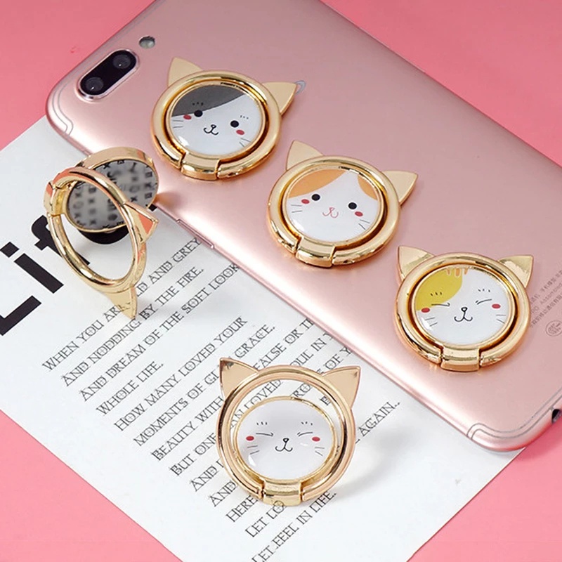 Giá Đỡ Điện Thoại Dạng Nhẫn Bằng Kim Loại Hình Mèo Hoạt Hình Xoay 360 Độ Chất Lượng Cao