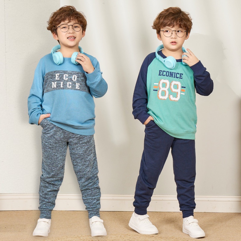 Đồ bộ quần áo nỉ bông, nỉ da cá thể thao mùa thu đông cho bé trai, bé gái Econice Eco2023B.Size đại trẻ em 5 đến 10 tuổi