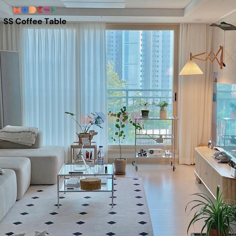 Bàn sofa vuông - trà Modesk SS Coffee Table inox 304 – kính cường - ván MFC [phòng khách - quán cafe]