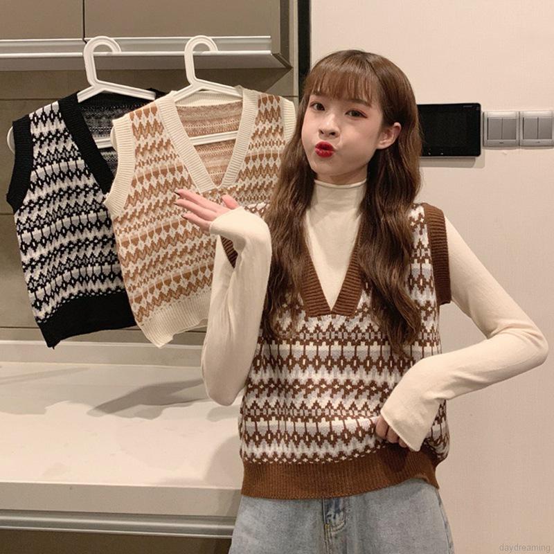 Áo Tank Top Dệt Kim Cổ Chữ V Phong Cách Retro Thời Trang Xuân Thu Cho Nữ | BigBuy360 - bigbuy360.vn