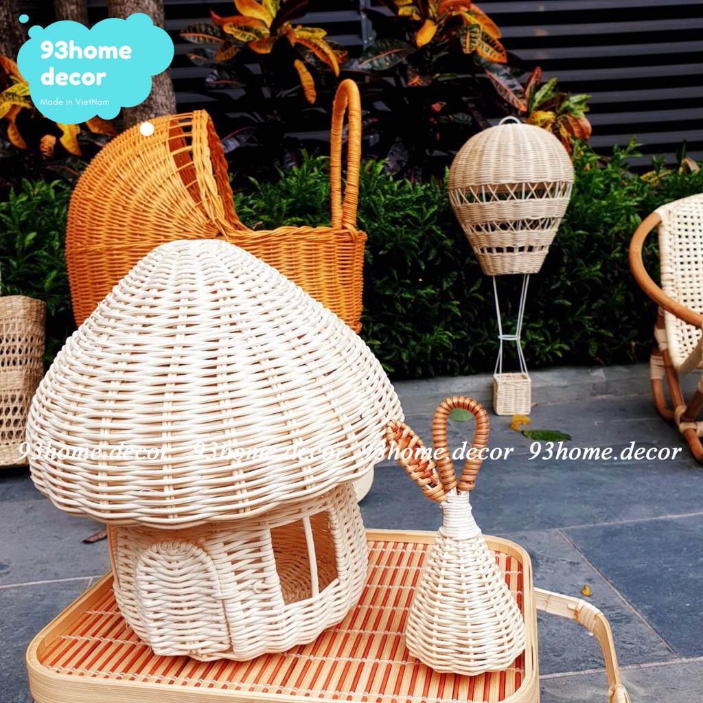 Nhà nấm bằng mây đồ chơi an toàn cho bé, nấm mây trang trí nhà cửa, decor chụp hình