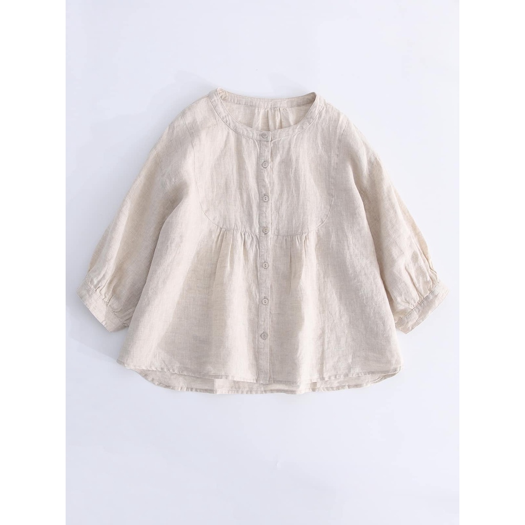 Áo Sơ Mi Nữ Dài Tay Cổ Tàu Form Suông Làm Từ Chất Liệu Linen Ít Nhăn Thoáng Mát Mùa Hè