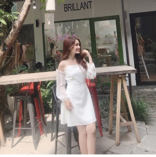 Đầm trễ vai hai dây trắng