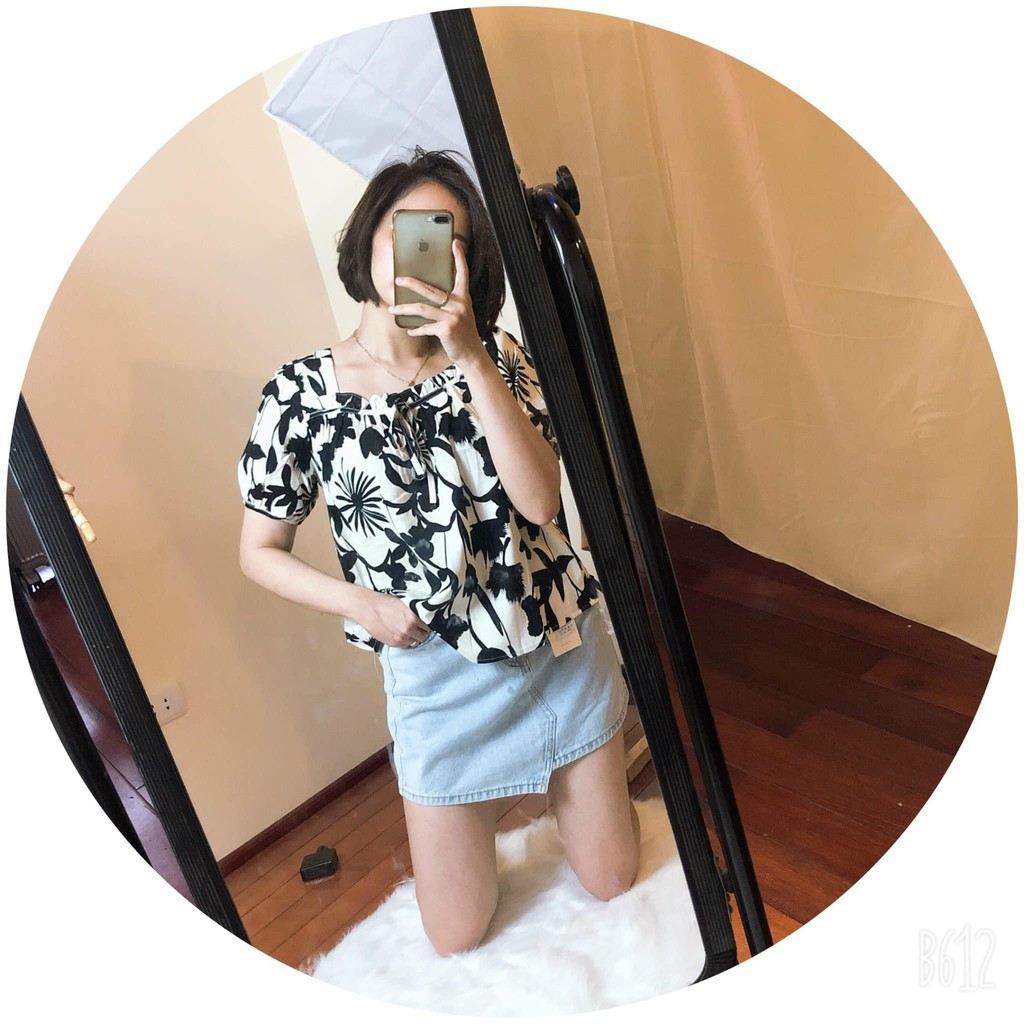 Áo hoa cổ vuông tay bồng thương hiệu SHOPLORA kiểu dáng trẻ trung