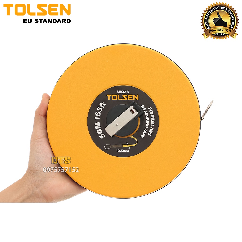Thước dây cuộn công nghiệp sợi thuỷ tinh TOLSEN, thước cuốn đa năng tốc độ cuốn nhanh, vỏ nhựa ABS bọc cao su siêu bền