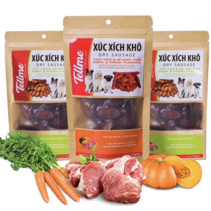 [ 70g ] TELLME® Xúc Xích Khô Thịt Heo &amp; Cà Rốt / Bí Ngô Tươi Dạng Cắt Lát